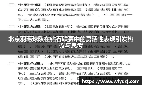 北京羽毛球队在钻石联赛中的灵活性表现引发热议与思考